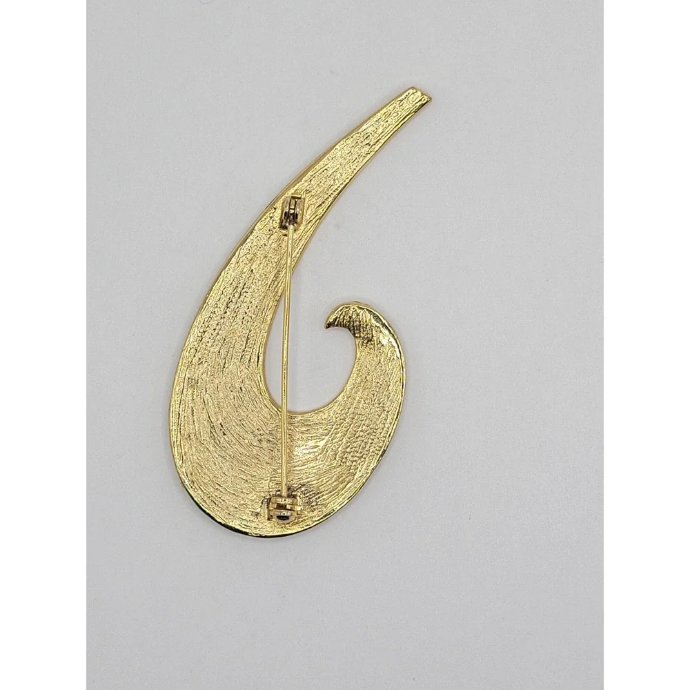 Vintage Gold Tone Abstract Swirl Brooch Burgundy Red‎ Black Enamel Wave Pin